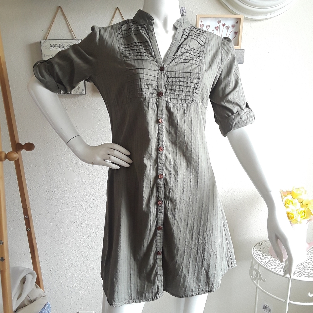 Green military mini dress buttons down Small-M